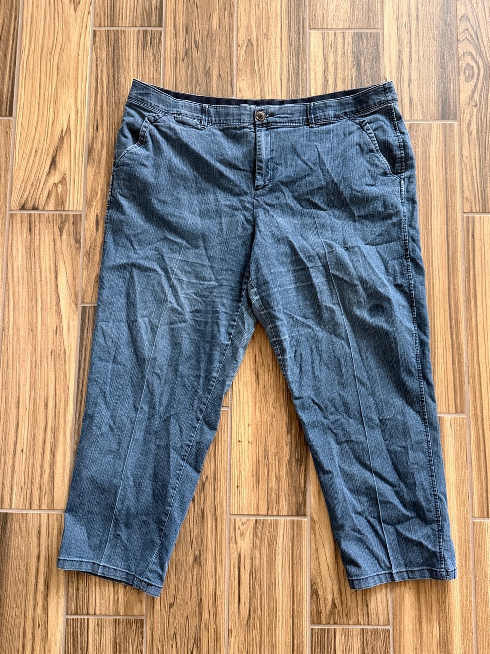 intro. Denim-Blue Casual Cropped Pants